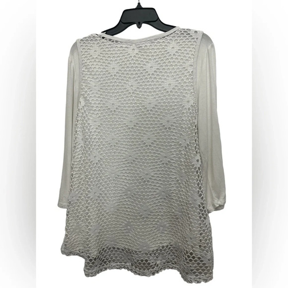 Coral Bay Lagenlook Top White Fishnet 3/4 Sleeve Tee Size XL - Picture 2 of 5